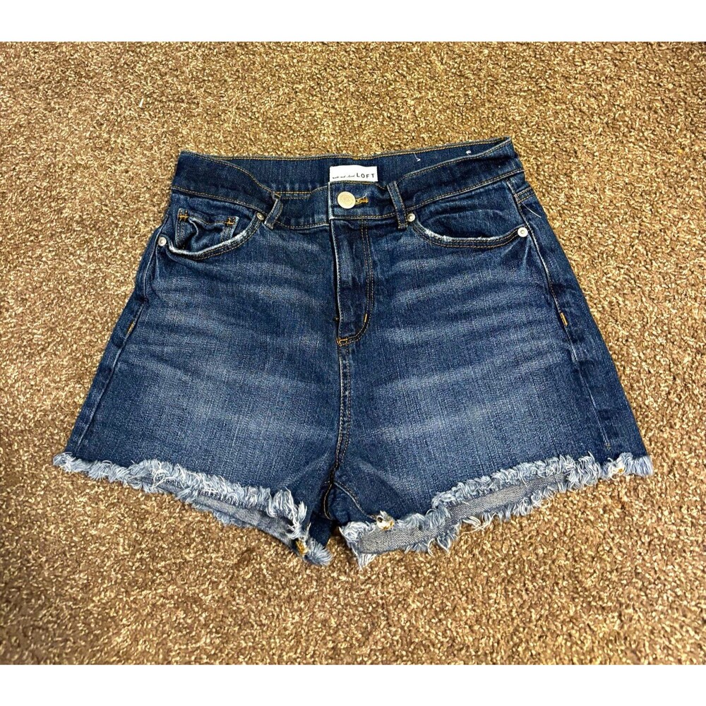 LOFT Women’s Size 6 Blue Dark Wash Mid Rise Denim Cut-Off Frayed Shorts